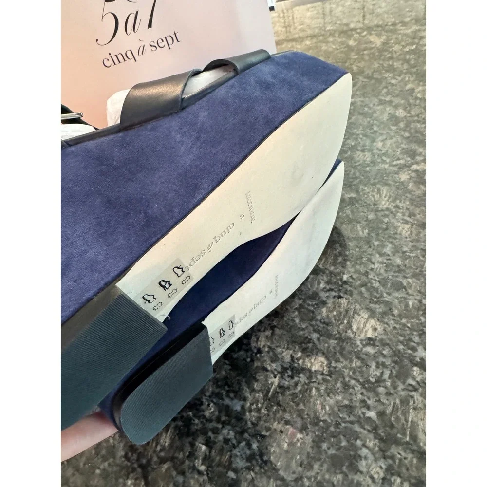 Cinq a Sept Sasha Vachetta Wedge Sandal Navy Blue Leather Suede Platform 39 US 9